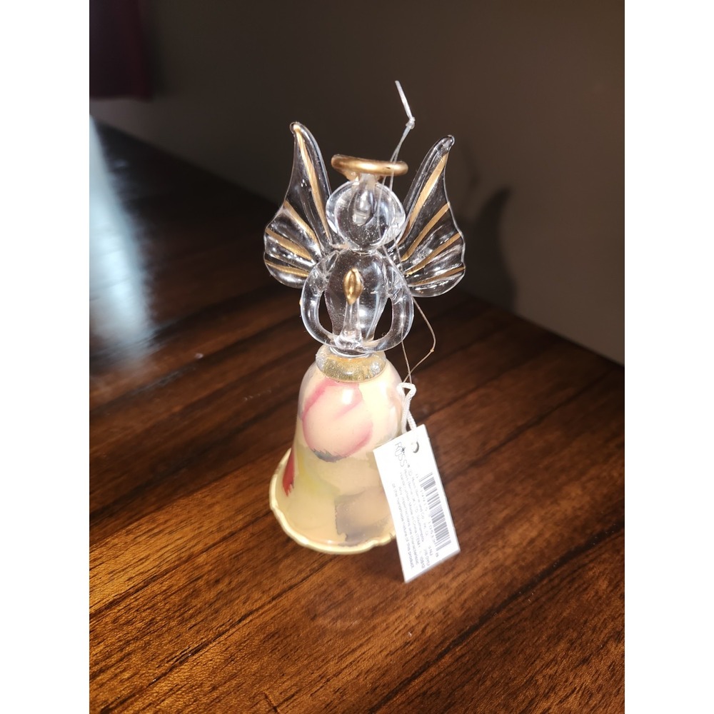 Vintage Russ Berrie Handblown Glass Angel Bell Ornament 10512 Hand Painted